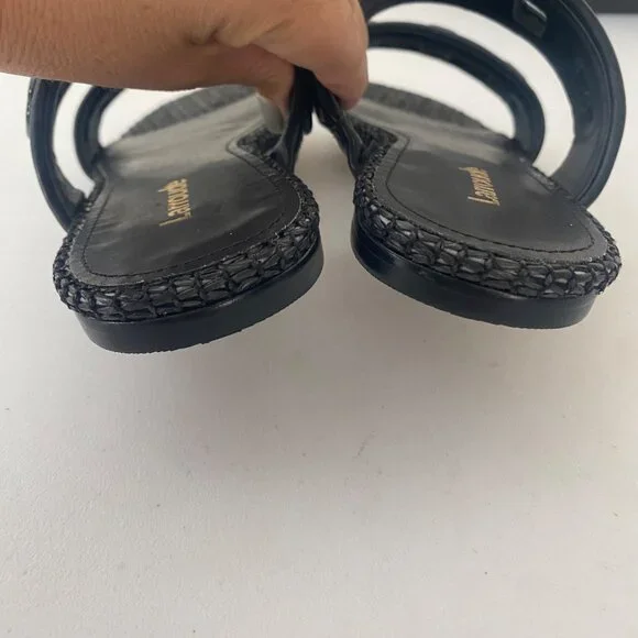 New Larroude Milan Flat Mule Sandals Slides Shoes Black Raffia